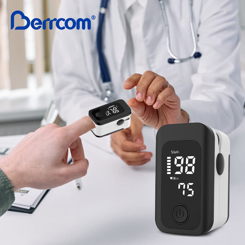 [Australia] - Berrcom Pulse Oximeter Blood Oxygen Saturation Monitor Finger High Accuracy Sats Monitor for Child, Adult with LED Display, Batteries and Lanyard AOJ-70C 