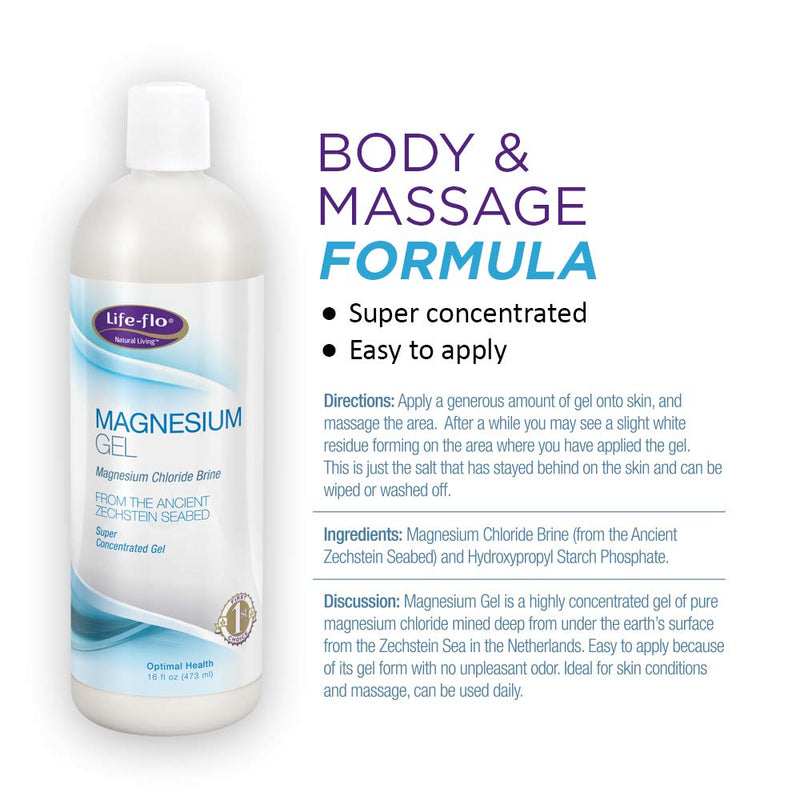 [Australia] - Life-flo Magnesium Body Gel | Pure Magnesium Chloride Soothes & Relaxes Muscles & Joints | Perfect for Massages | 16 oz 