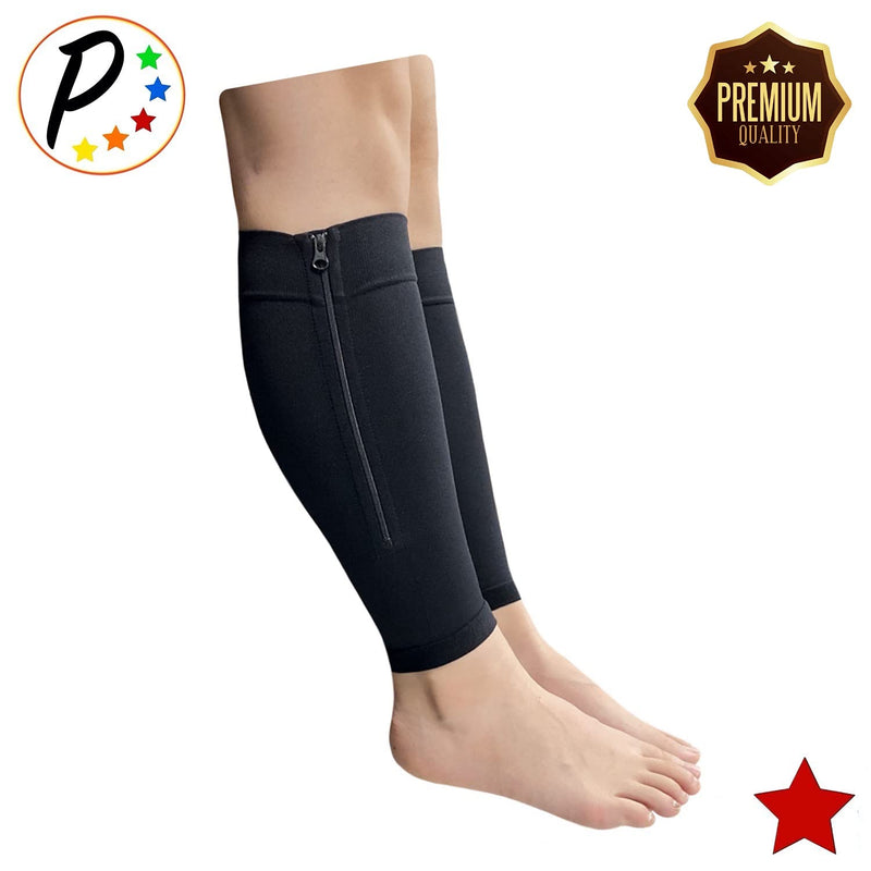 [Australia] - Presadee Shin Premium 20-30 mmHg Firm Compression Leg Calf Sleeve with Zipper (Black, L/XL) Black 