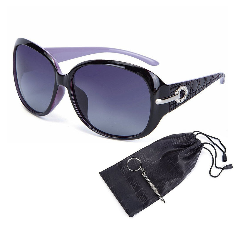[Australia] - OYMI Women's Latest Style Oversized Polarised Sunglasses 100% UV Protection Set with Rhinestones Purple Frame Grey Lens 