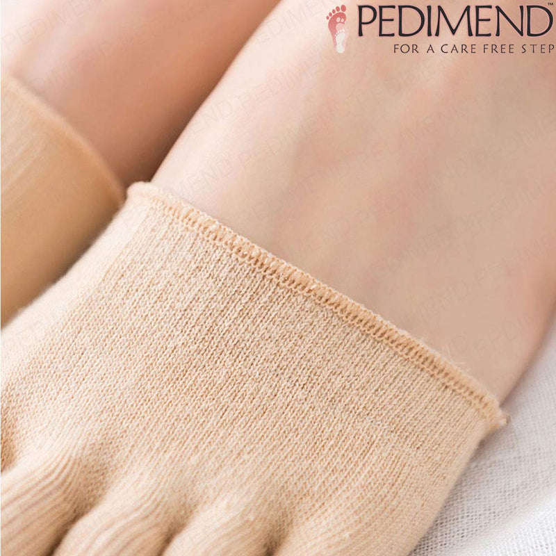 [Australia] - PEDIMEND Women Invisible Yoga Gym Non Slip Toe Socks | Yoga Half Grip Five Finger Socks | Foot Care Beige 