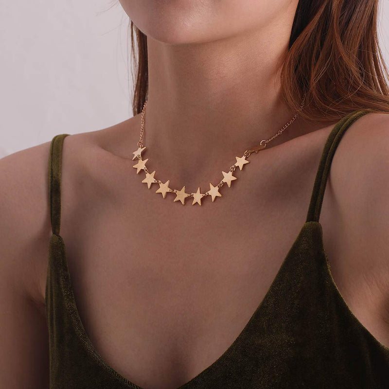 [Australia] - Tgirls Boho Short Necklace Chain Star Pendant Necklace Dainty Necklace Jewelry for Women and Girls (Gold) Gold 