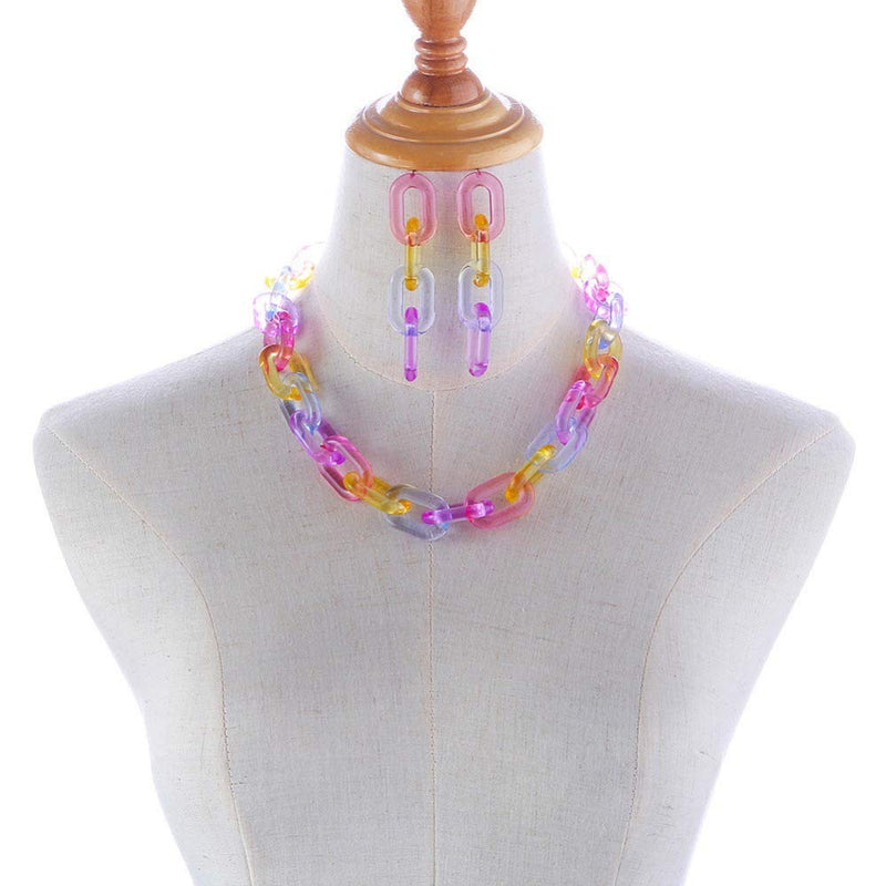 [Australia] - Colorful Transparant Acrylic Paperclip Chain Choker Necklace Bracelet Earring Set Minimalist Rainbow Resin Link Drop Earrings Personalized Vintage Punk Jewellry for Women Girls Gifts A colorful 