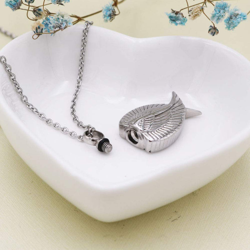 [Australia] - Feather Wings Keepsake Urn Pendant Necklace 316L Stainless Steel Cremation Jewelry for Ashes Dog Cat Memorial 