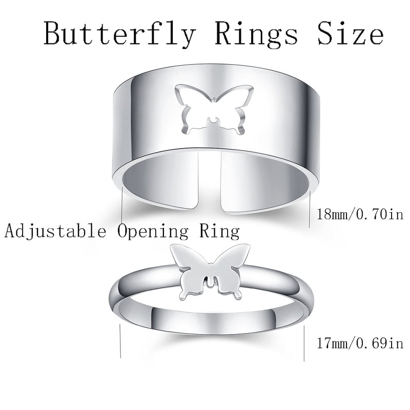 [Australia] - Butterfly Rings for Couples 18K White Gold Plated couple rings for him and her sets promise rings Wedding Engagement Bands Sets butterfly couple ring set Anniversary Birthday Gift A-Silver Butterfly Rings Set 