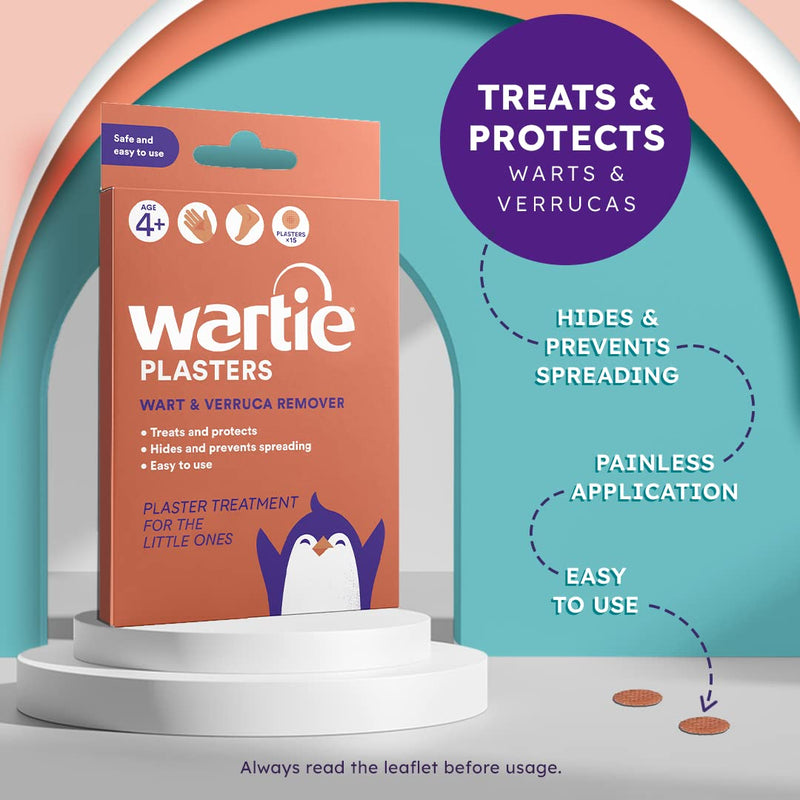 [Australia] - Wartie Plasters - Verruca & Wart Remover - Protect, Treat and Prevent - Easy Wart and Verruca Treatment for Hands and Feet - Prevent Spreading Warts - Safe for Adults and Children Aged 4+ - Pack of 15 