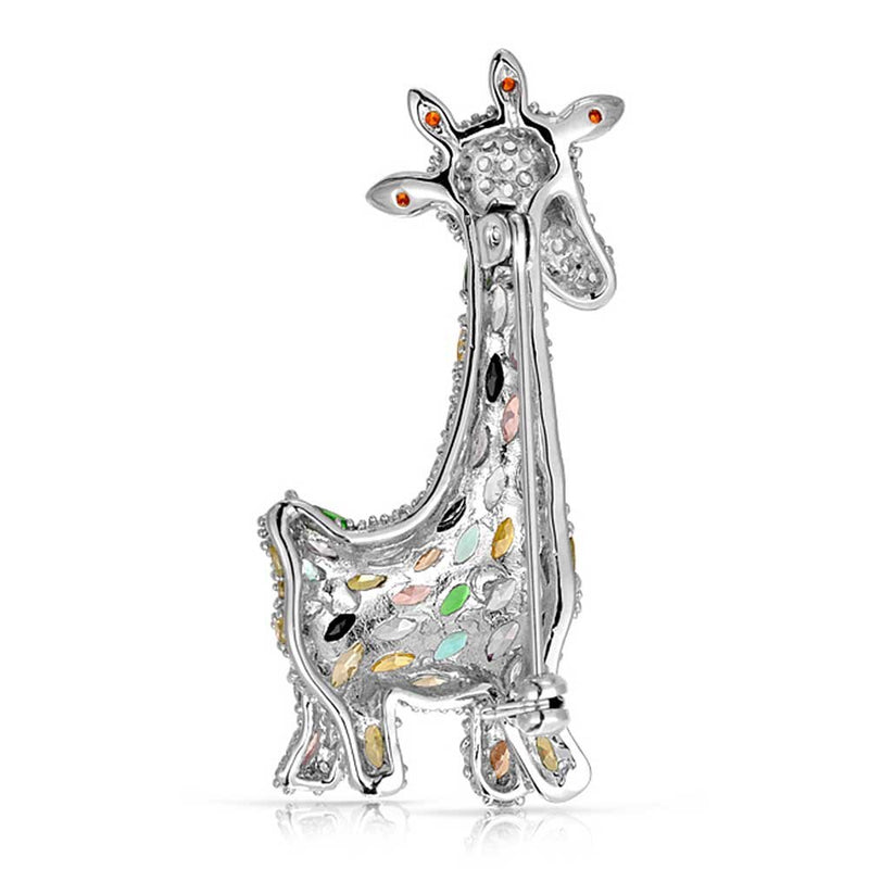 [Australia] - Bling Jewelry Giraffe Zoo Animal Brooch Pin for Women CZ Colorful Pave Cubic Zirconia Silver Tone Rhodium Plated 