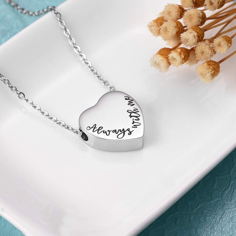 [Australia] - Cat Eye Jewels Stainless Steel A Piece of mMy Heart has Wings Heart Pendant Cremation Keepsake Ash Holder Memorial Urn Necklace for Ashes with Funnel Kit Silver & Black Multi 