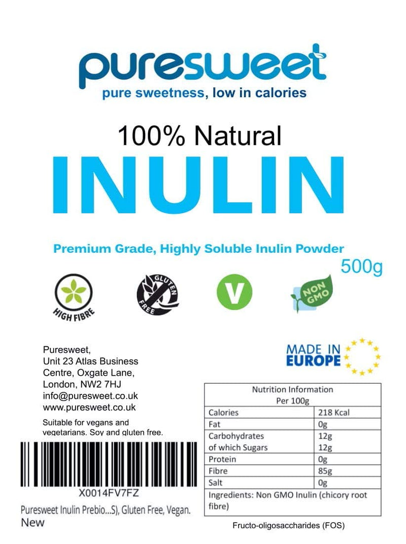 [Australia] - Puresweet� High Grade Inulin Prebiotic Fibre Powder 500g - Chicory Root, Non GMO, Highly Soluble, Made in The EU, Fructo Oligosaccharide (FOS), Gluten Free, Vegan. 