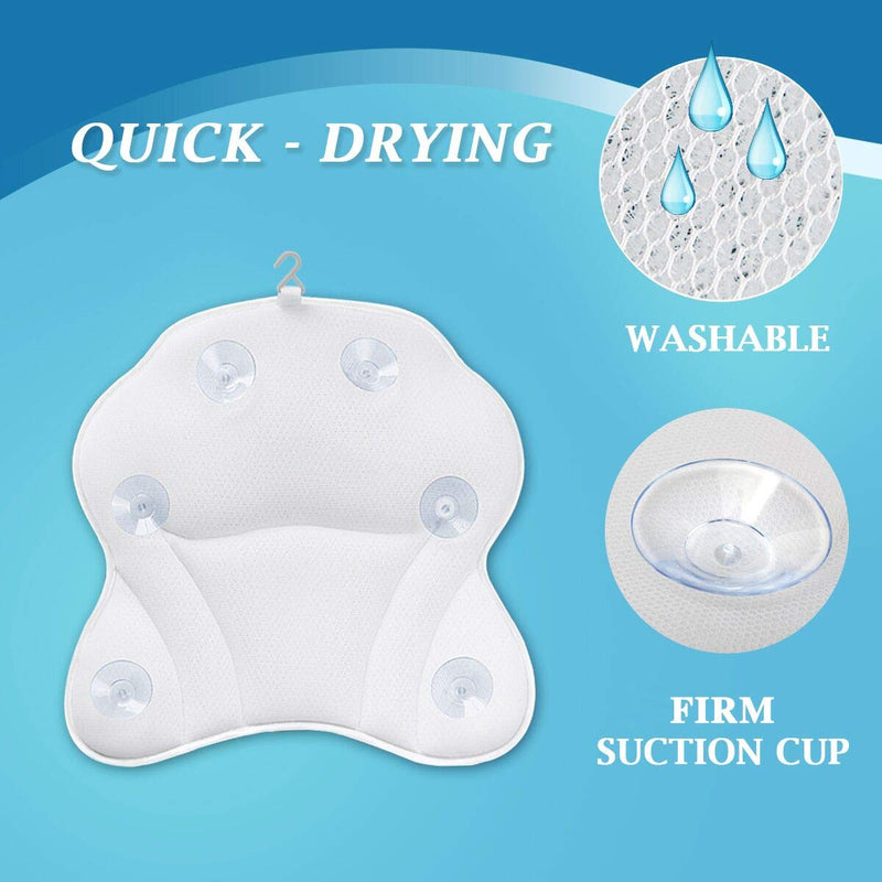[Australia] - Luxury Bath Pillow with 6 Strong Suction Cups for Tub, Extra Large Size Pillow Bath Cushion for Bathtub, Hot Tub, Jacuzzi, Home Spa Pillow Support for Head, Neck, Back and Shoulders 