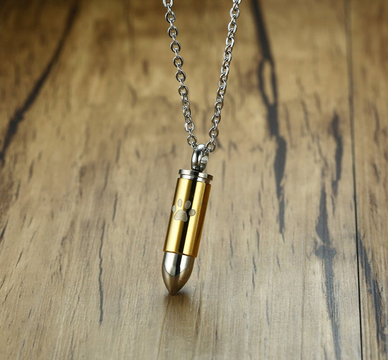 [Australia] - BEANS Stainless Steel The Bullet Urn Necklace for The Dog paw Keepsake Memorial Cremation Jewelry Gold 
