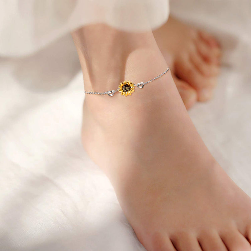 [Australia] - POPKIMI S925 Sterling Silver Anklets for Women Girls Jewelry Birthday Gifts C-Sunflower 