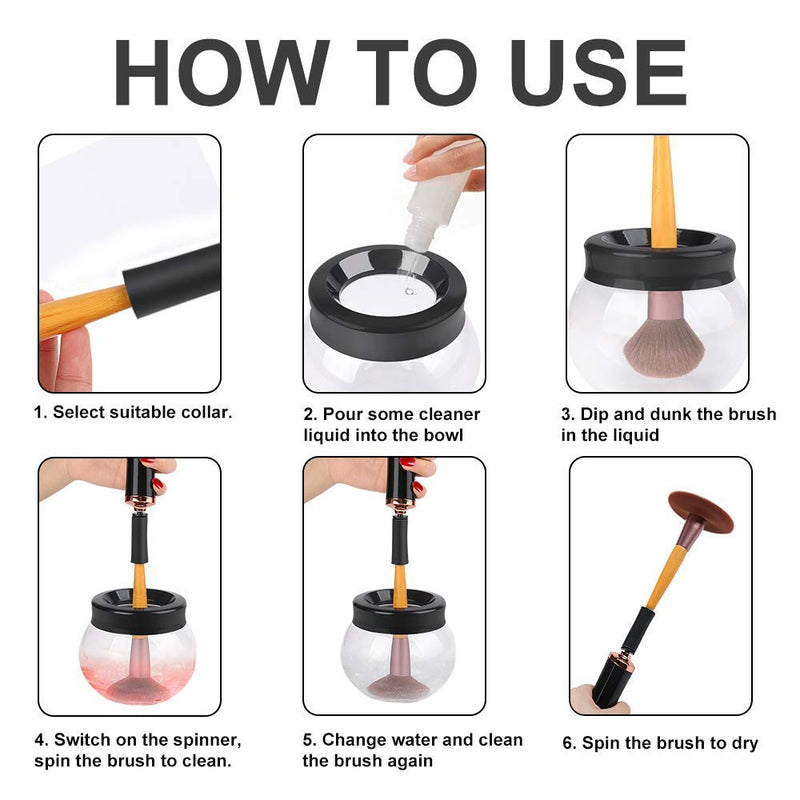[Australia] - Premium Makeup Brush Cleaner Dryer Super-Fast Electric Brush Cleaner Machine Automatic Brush Cleaner Spinner Makeup Brush Tools (Black) 