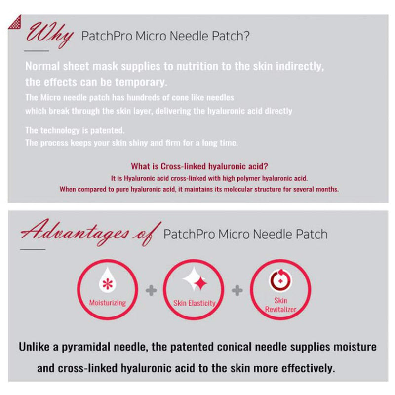 [Australia] - PATCH PRO MICRO NEEDLE PATCH 8pcs, self-dissolving microneedle patch, facial anti-wrinkle patches, crosslinked hyaluronic acids for forehead lines, smile line, fine line, eye wrinkle, Puffy eyes 
