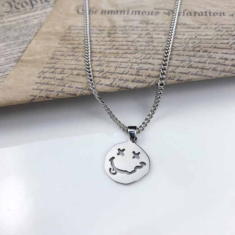 [Australia] - Smiley Face Pendant Necklace Egirl Punk Irregular Funny Smile Necklaces For Women Men Girls Goth Hip Hop Clavicle Chain 