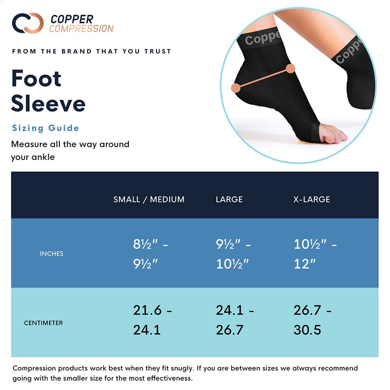 [Australia] - Copper Compression Recovery Foot Sleeves / Plantar Fasciitis Support Socks - GUARANTEED To Speed Up Recovery & Provide Relief Of Heel Spurs, Arch Pain, Foot Swelling & Ankle Injuries 1 PAIR, Medium Small/Medium (1 Pair) 
