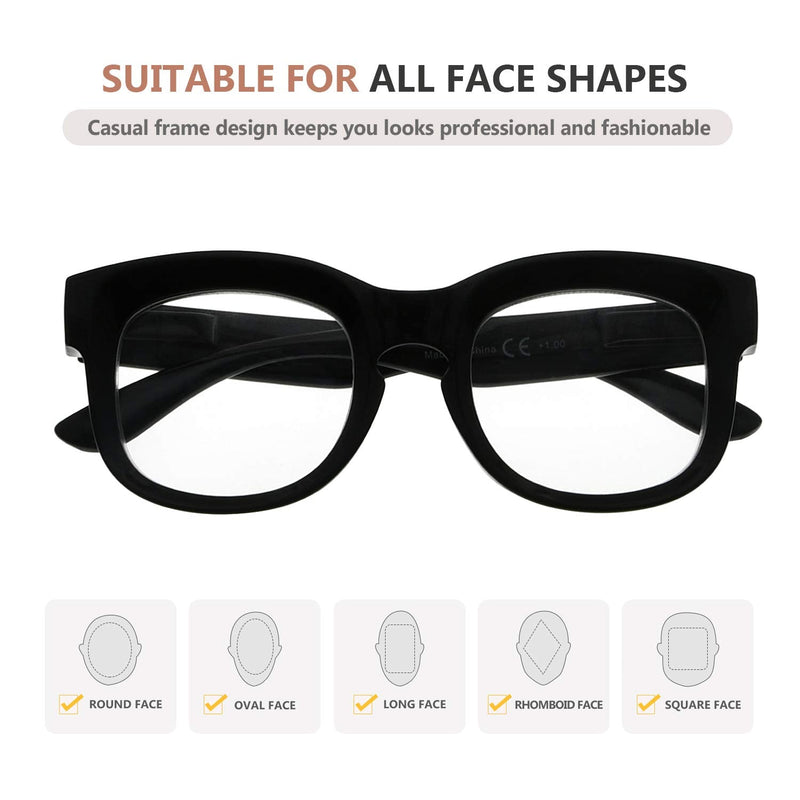 [Australia] - Eyekepper Large Frame Glasses for Women Reading - Oversize Reading Eyeglasses Readers - Black +2.00 2.0 Diopters 