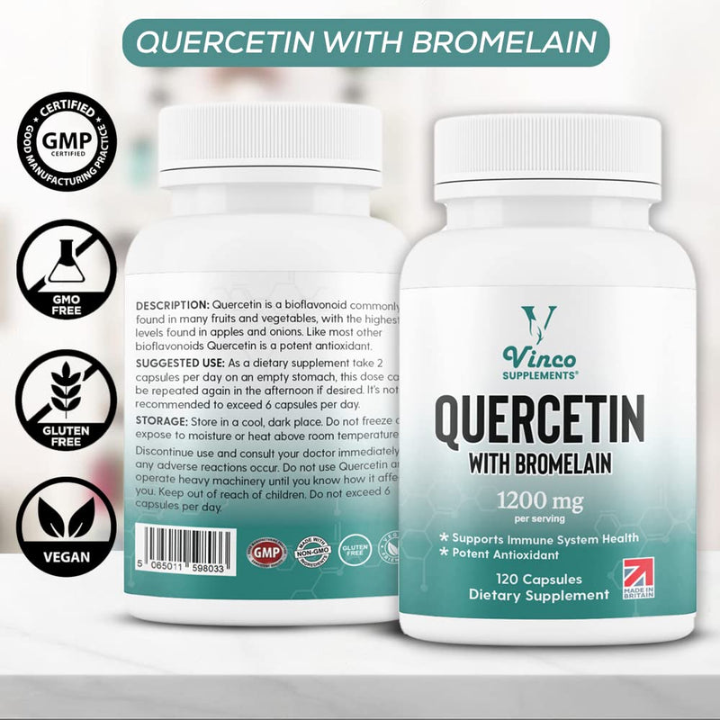 [Australia] - Vinco Quercetin with Bromelain Supplement - 1000mg Quercetin & 200mg Bromelain Per Serving � 120 High Strength Capsules - for Immune Support � Non-GMO & Gluten Free 
