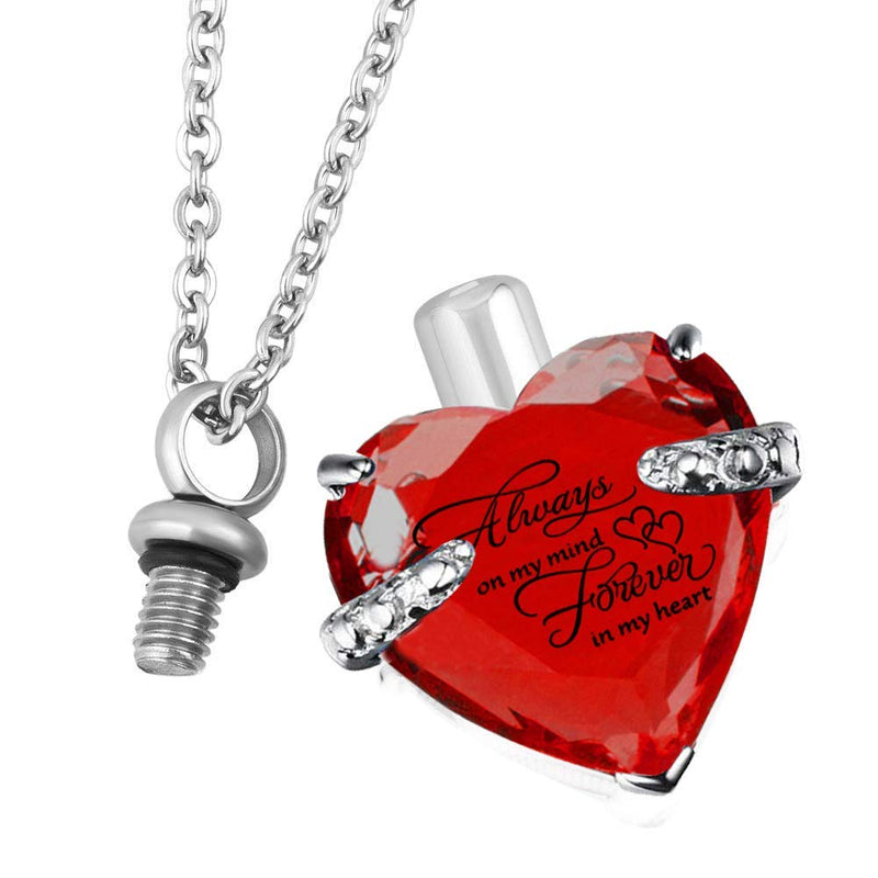 [Australia] - Crystal Heart Cremation Urn Necklace for Ashes Memorial Pendant stainless steel Jewelry,Gift for dad&mom Red 