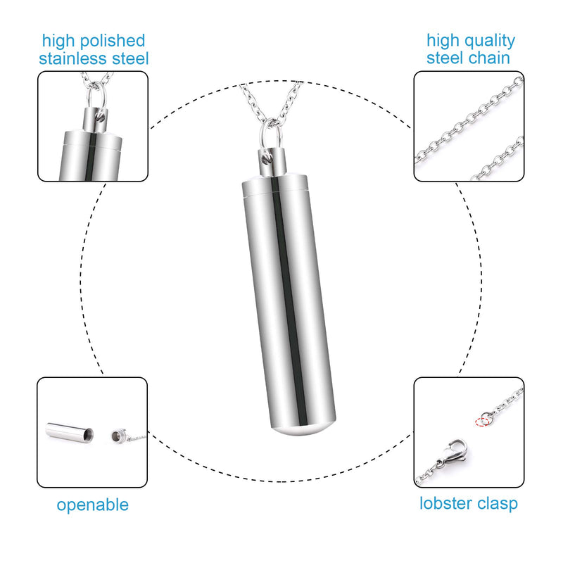 [Australia] - Chunky Cylinder Cremation Urn Necklace in Stainless Steel, Urn Necklace for Human or Pet Ashes, Remembrance Gifts, Secret Message Vial, Stash Locket, Ash Vial Jewelry 