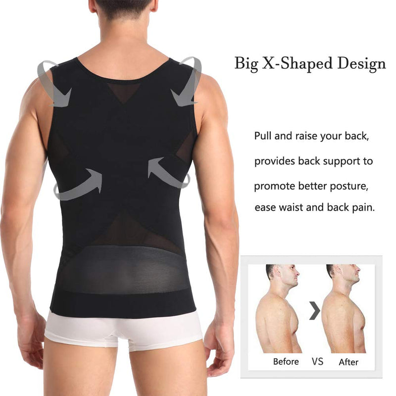 [Australia] - Joweechy Men Slimming Body Shaper Compression Vest Chest Tummy Control Shapewear Waist Trainer Girdle Belt Posture Corrector Tank Top D-black XL-XXL 