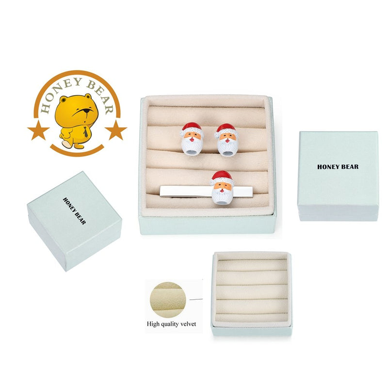 [Australia] - HONEY BEAR Cufflinks for Mens Stainless Steel Santa Claus, Christmas Xmas Gift with Box, (Cufflinks&tie Clip Set) 