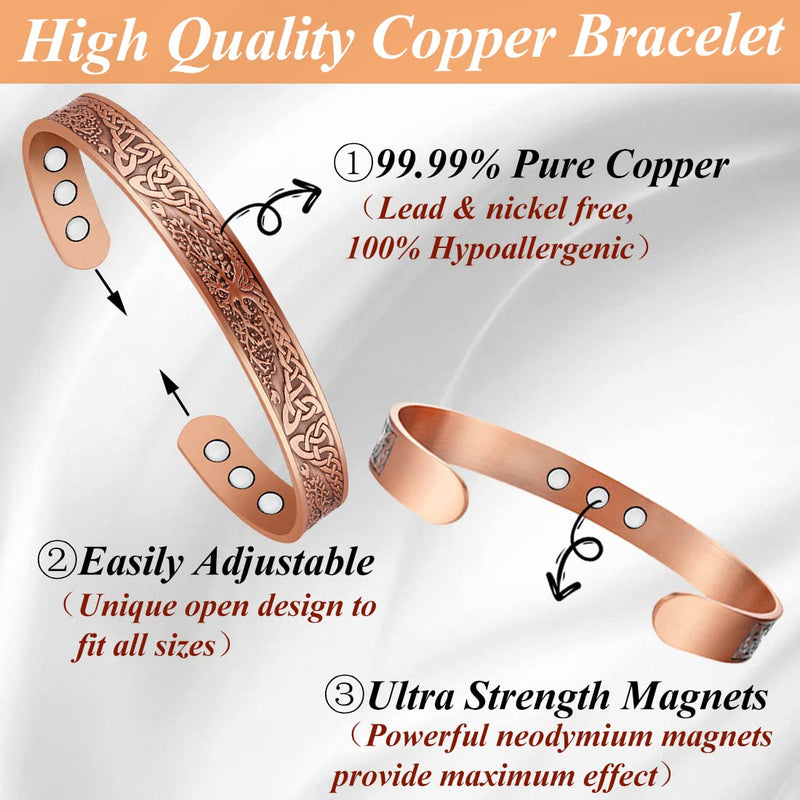 [Australia] - Cigmag 9X Lymphatic Drainage Copper Magnetic Bracelet for Women 99% Solid Pure Copper Ultra Strength Magnet Adjustable with Gift Box(Copper Tree of Life Pattern) Tree of Life Copper 