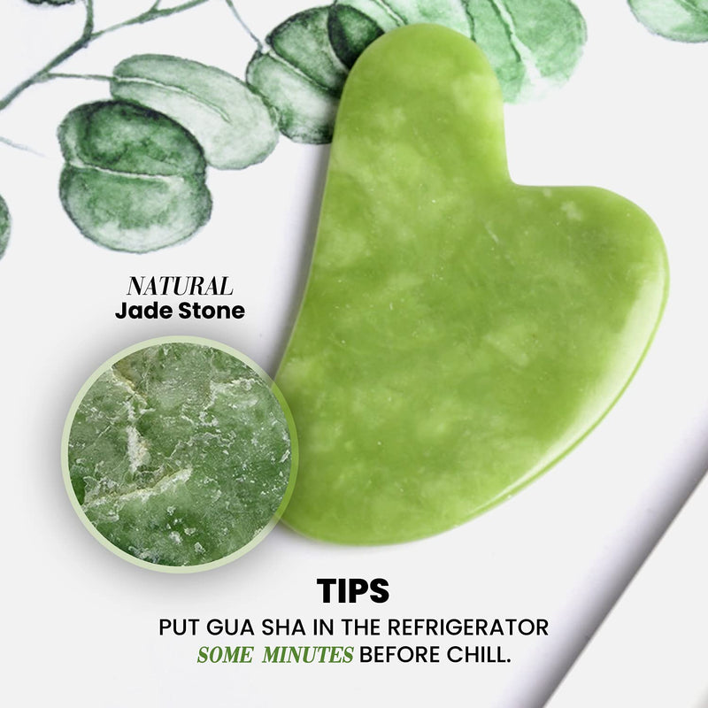 [Australia] - RoselynBoutique Jade Roller Gua Sha Massage Tool Set - Beauty Facial Skin Roller Massager Muscle Relaxing Relieve Wrinkles - Original Natural Jade Stone… Green 