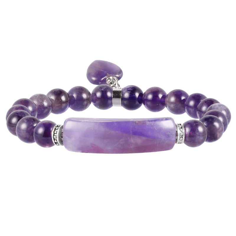 [Australia] - TUMBEELLUWA Healing Stone Bracelets 8mm Beads Chakra Crystal Energy Heart Charm Bracelet Handmade Jewelry for Women #1 amethyst crystal stone 