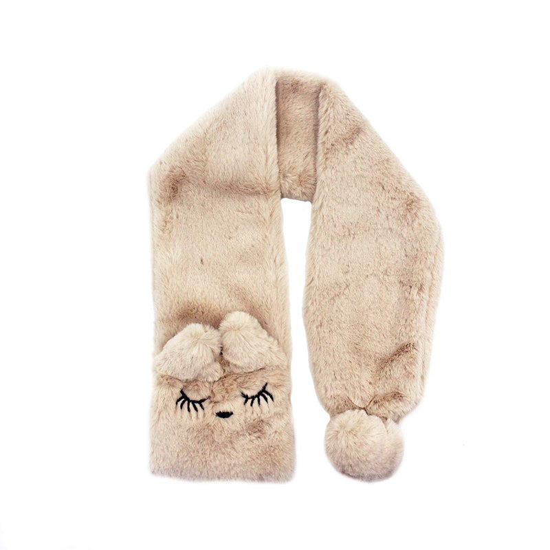 [Australia] - Girls Boys Warm Plush Scarf Neckwarmer Winter Cute Cat Thick Soft Shawl Wrap Scarves Beige 