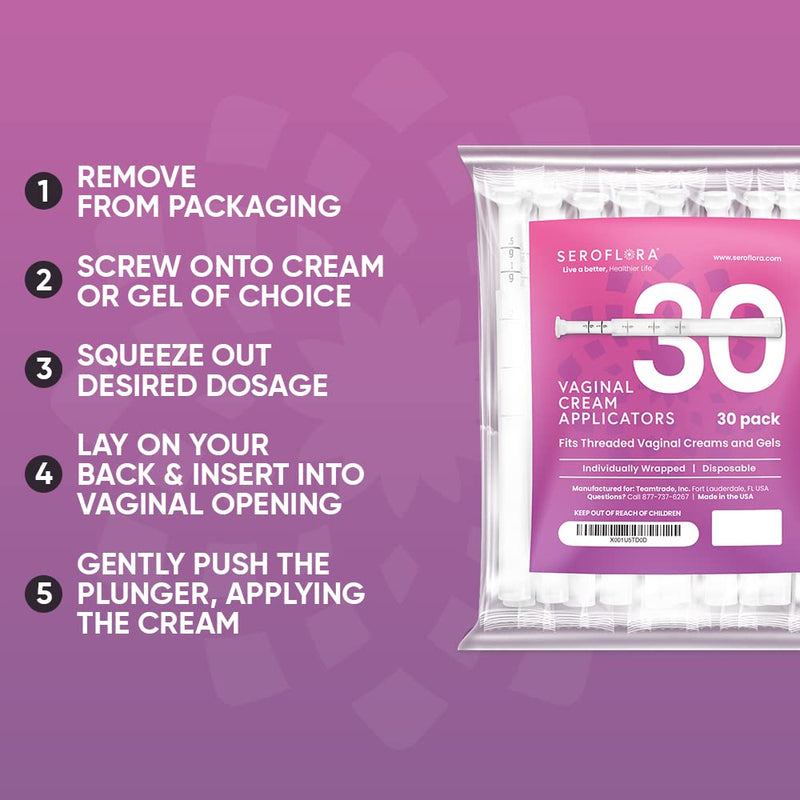[Australia] - Seroflora Disposable Vaginal Cream Applicators - Fits Premarin, Estrace, Preseed and Most OTC Gels, Lubricants, and Creams - Threaded End, Comfort Tip, and Dosage Markings (30 pack) 