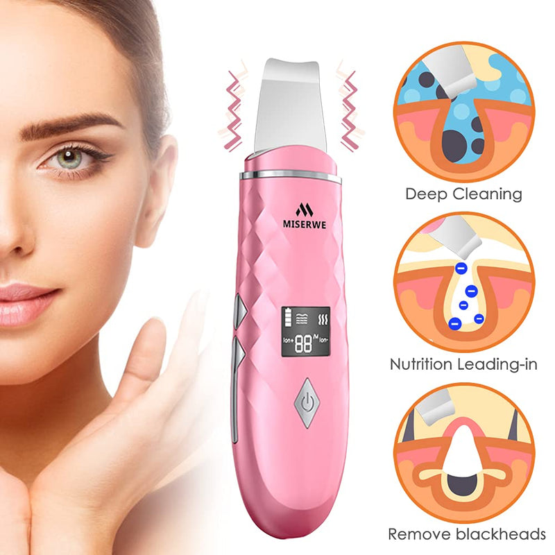 [Australia] - Skin Scrubber with LCD Display Skin Spatula Pore Cleaner Blackhead Remover Face Beauty Lifting Tool Comedones Extractor with 4 Modes, Heat Facial Scrubber Spatula for Deep Cleansing 