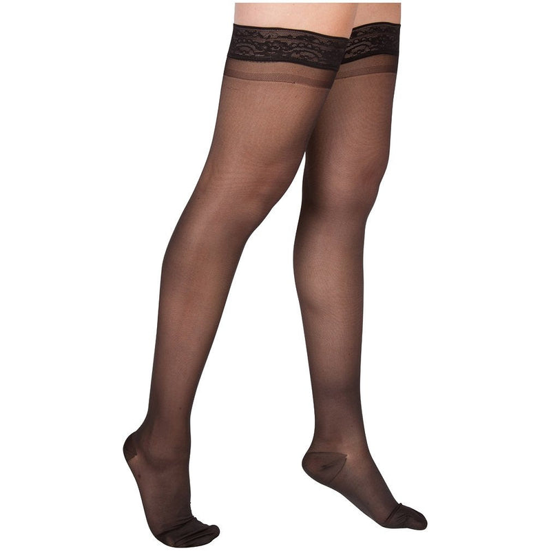 [Australia] - EvoNation Women's USA Made Thigh High Graduated Compression Stockings 20-30 mmHg Firm Pressure Ladies Sheer Socks Lace Top Support Hose - Best Comfort Circulation (Medium, Black) Medium (1 Pair) 