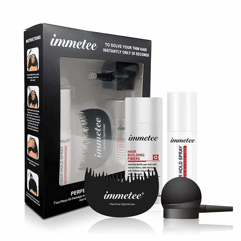 [Australia] - IMMETEE Hair Fibers 4-in-1 Kit Set Includes Natural Hair Thickening Fibers & Spray Applicator Pump Nozzle & Locking Setting Hold Hair Spray & Hairline Optimizer Comb | Instantly Conceal (Dark Brown) Dark Brown 