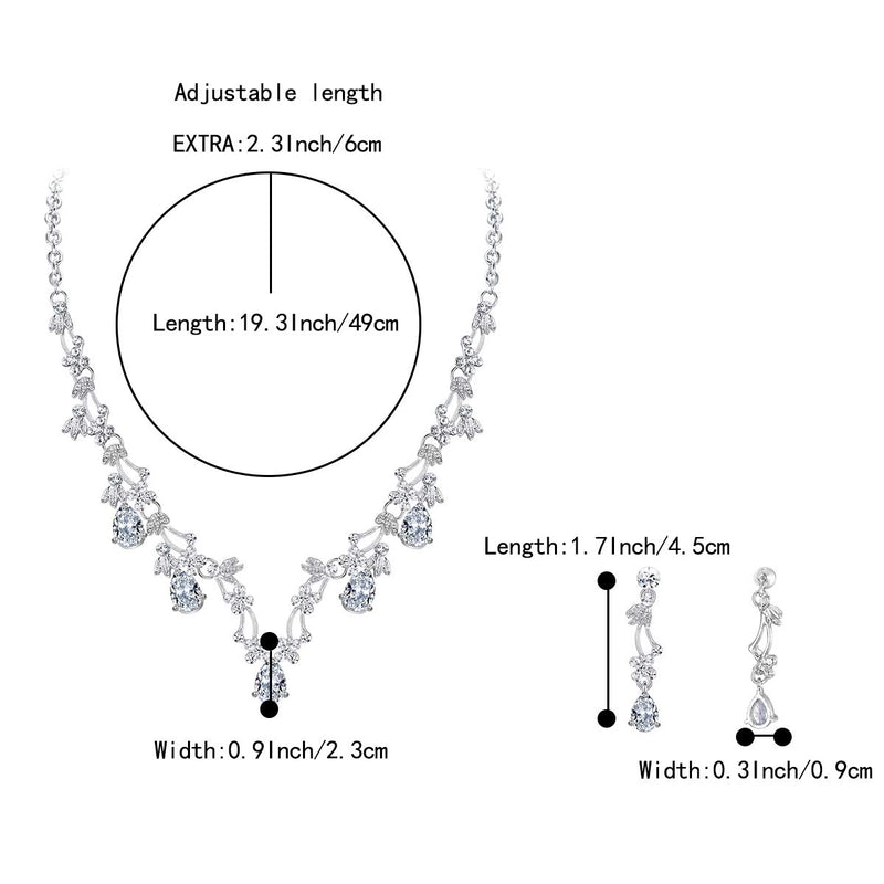 [Australia] - BriLove Women's Wedding Bridal CZ Crystal Cluster Filigree Vine Teardrop Statement Necklace Dangle Earrings Set Clear Silver-tone 