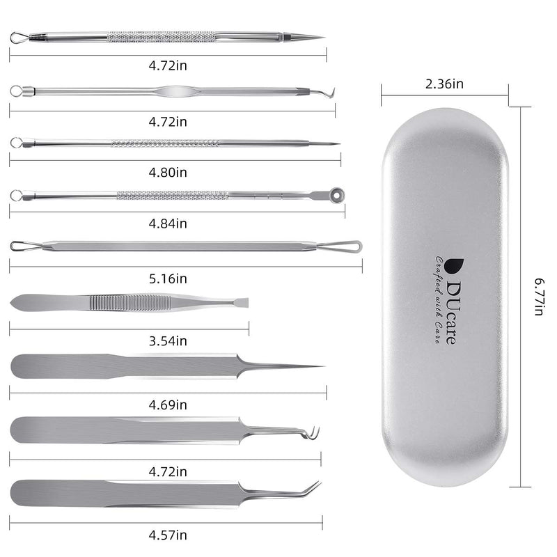 [Australia] - DUcare Pimple Popper Tool Kit - 9 Pcs Blackhead Remover Comedone Extractor Acne Removal Kit with Metal Case for Quick and Easy Removal of Pimples, Blackheads, Zit Removing, Forehead,Facial and Nose white 