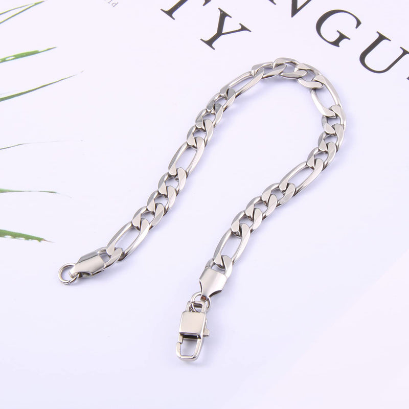 [Australia] - Mens Womens Bracelets Stainless Steel - Link Chain Jewelry for Men Bangle Metal bracelet - 6.5" 7" 7.5" 8" 9" 8.0 Inches Figaro-Stainless Steel 