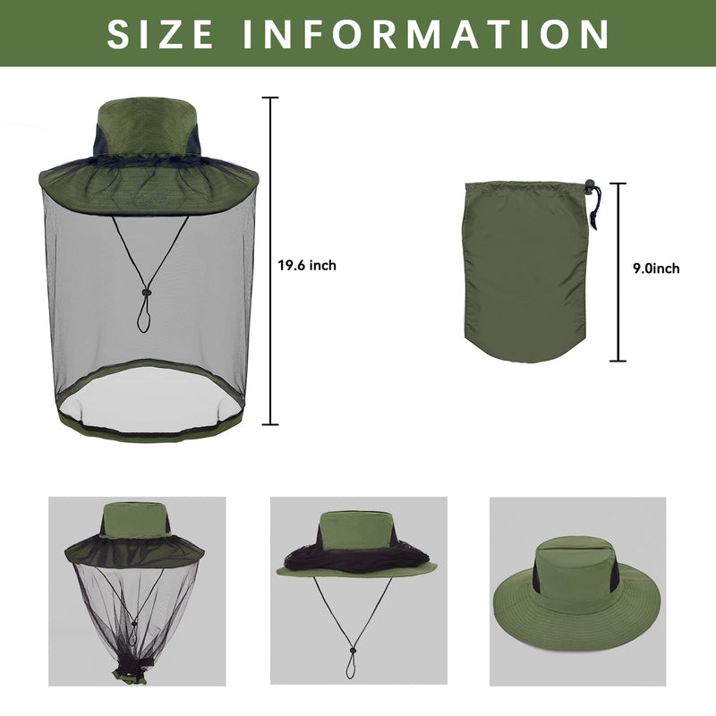 [Australia] - Midge Head Net Hat, Grey Nylon Mosquito Head Net with Hat, Portable Face Net Mesh with Hat for Outdoor Hiking Camping Climbing Fishing and Walking Green 