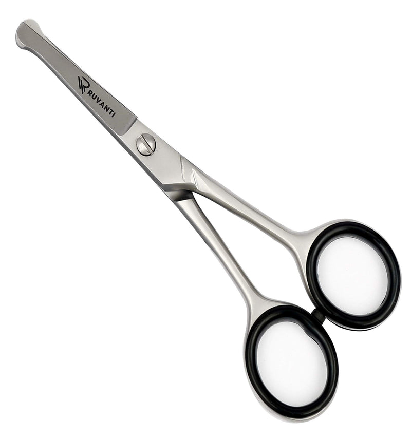 [Australia] - Ruvanti Round Headed Nose Hair Scissors/Safety Scissors for Kids & Infants -5.2" German Stainless Steel Baby Scissors/Baby Nail Scissors.Facial Hair Scissors/Beard Trimming Scissor/Mustache Scissor. 5.2 Silver 