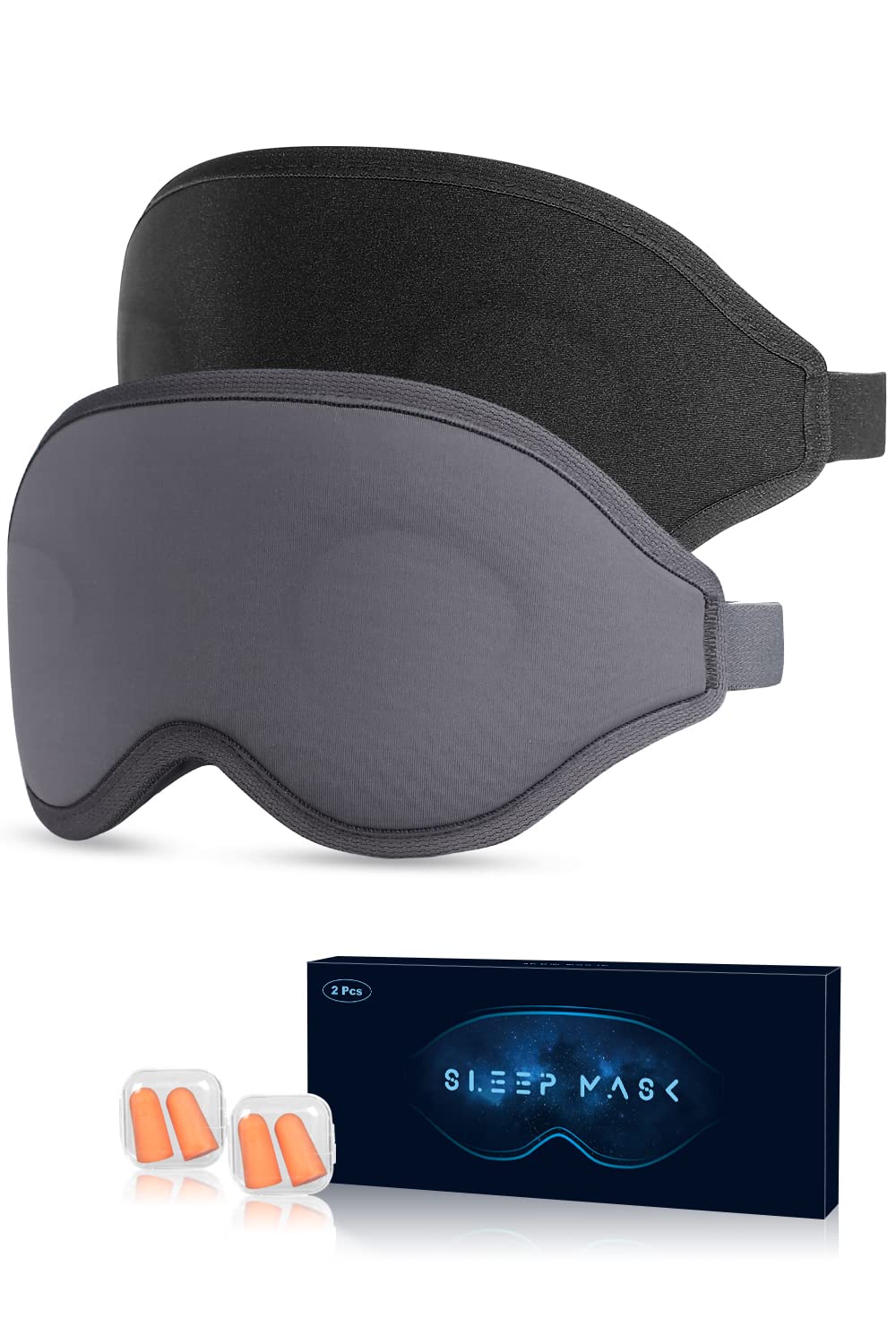 [Australia] - Sleep Mask, 2-Pack of Super Soft and Comfortable 3D Drowsy Sleep Mask, 100% Blackout Sleep Aid Eye Mask for Side Sleepers with Adjustable Straps, Suitable for Travel, Lunch Breaks, Meditation 