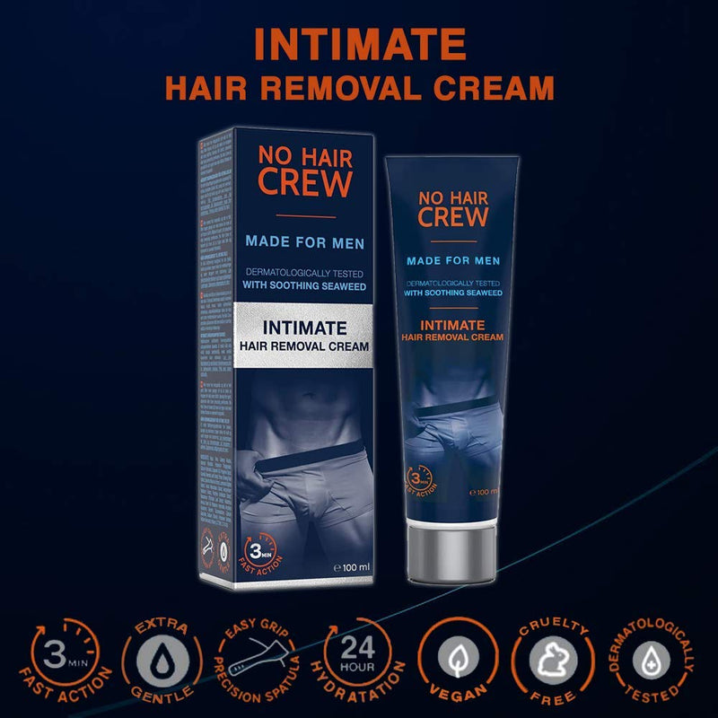 [Australia] - No Hair Crew Intimate/Private At Home Hair Removal Cream for Men - Painless, Flawless, Soothing Depilatory for Unwanted Coarse Male Body Hair, 100ml One Pack 