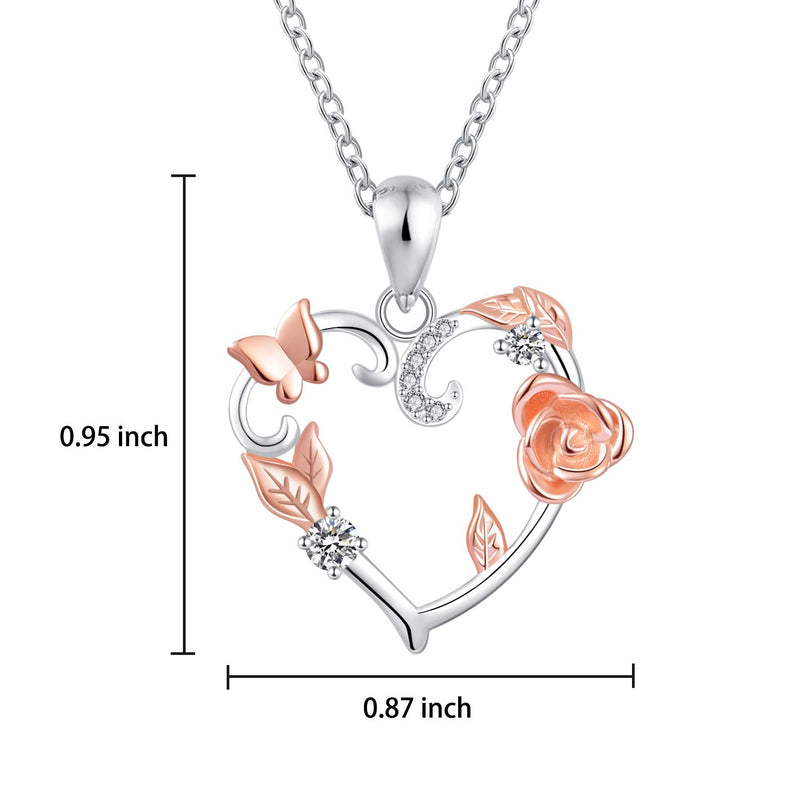 [Australia] - Rose Flower Pendant Necklace Sterling Silver Romantic Beauty&Beast Princess Mothers Day Valentine Christmas Birthday Gift Jewelry for Women Girls rose.butterfly.heart 