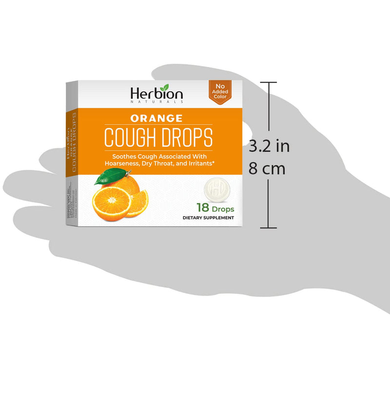 [Australia] - Herbion Naturals Cough Drops with Orange Flavor -18 Ct -Relieves Cough, Soothes Sore Throat & Dry Mouth, For Adults, Children 6 and above 
