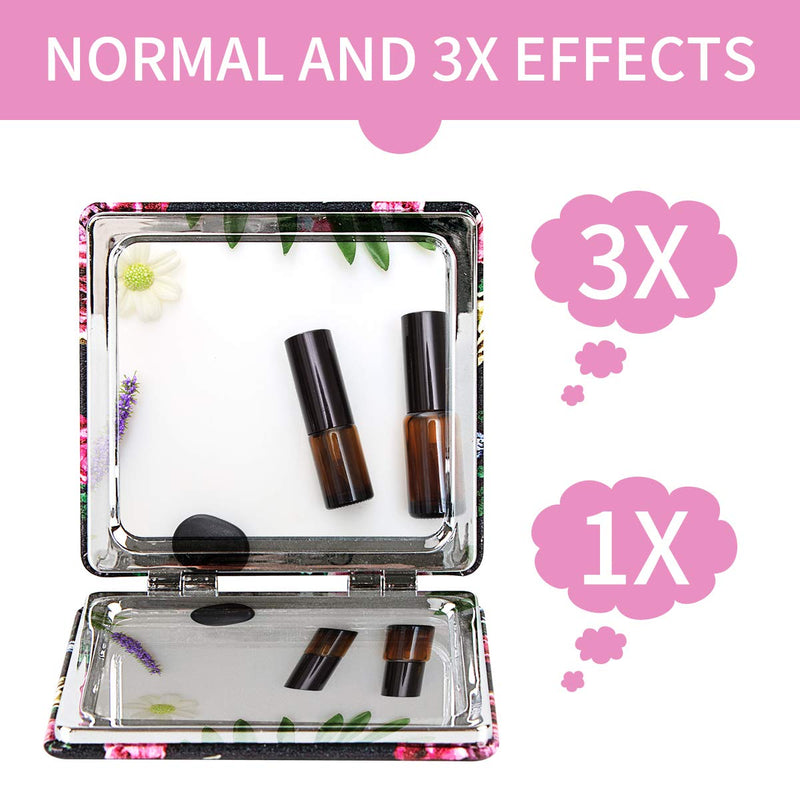 [Australia] - Metal Compact Mirror- 3X Magnifying Makeup Mirror - Perfect for Purses - Travel - 2-Sided with 3X Magnifying Mirror and 1X Mirror with Matching Microfiber Cloth F 