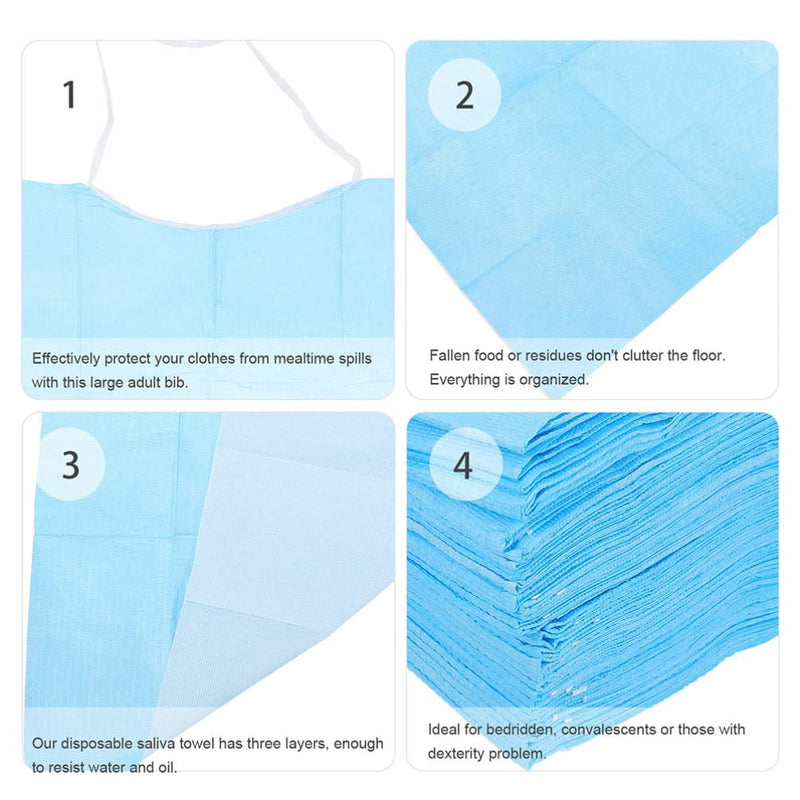 [Australia] - EXCEART 60Pcs Disposable Adult Bibs Disposable Adult Tie- Back Poly Bibs Blue Large Overhead Apron Bib for Elderly Women, Men,45X37X0.5CM 