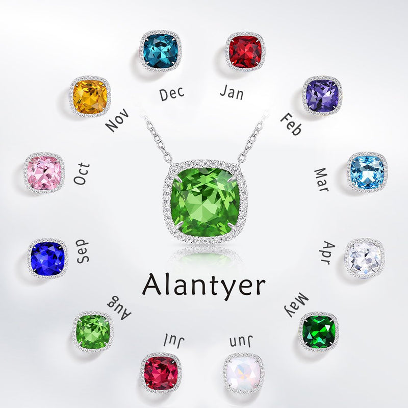 [Australia] - Alantyer Birthstone Necklace Square Pendant Anniversary Jewelry Gifts for Women and Girls Crystal Comes from Swarovski H: August Birthstone-Peridot 