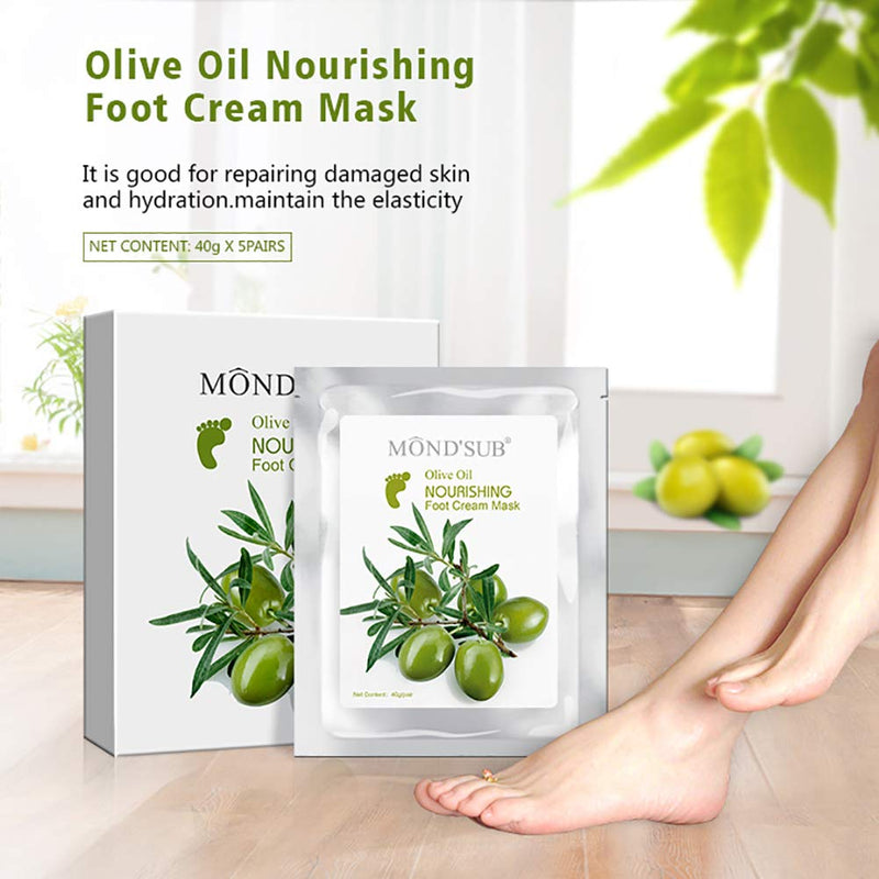 [Australia] - [MOND'SUB] 5 Pairs Mineral Olive Oil Moisturizing Foot Masks - Premium Baby Foot Moisturizing Mask - Foor Crack & Dead Skin Remover with Rich Vitamin E & A 