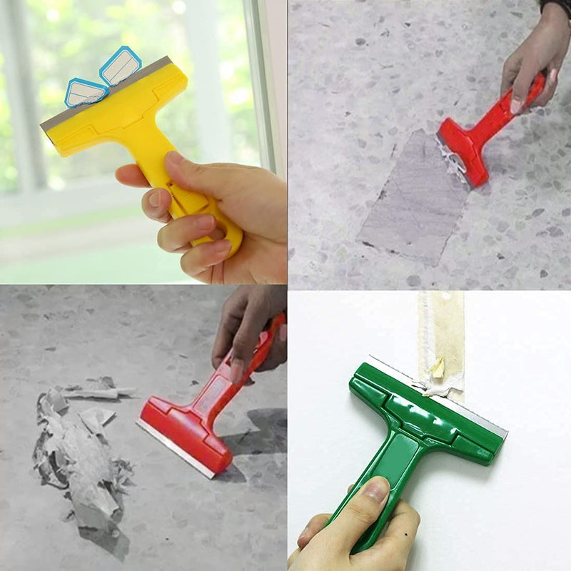 [Australia] - 2pack 5.5 inches Industry Glass Scraper Scraping Hand Tool, T Shape Razor Blade Scraper with 20x Blades, Steel Scraping Knife for Window Stove Windshield Aquarium Tile Floor Wall Cleaning (Green) Green 
