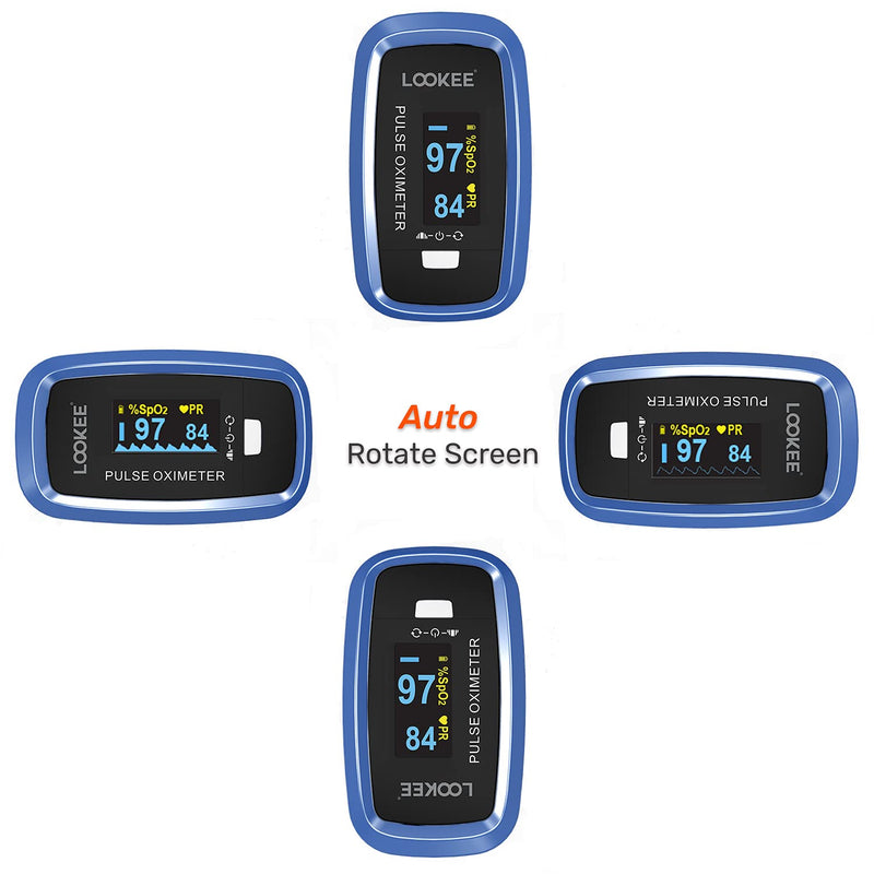 [Australia] - LOOKEE LK50D1A Deluxe Fingertip Pulse Oximeter | Finger SpO2 Blood Oxygen Saturation Monitor with Auto Rotate OLED Display, Plethysmograph Waveform and Pulse Graph | Batteries and Lanyard Included 