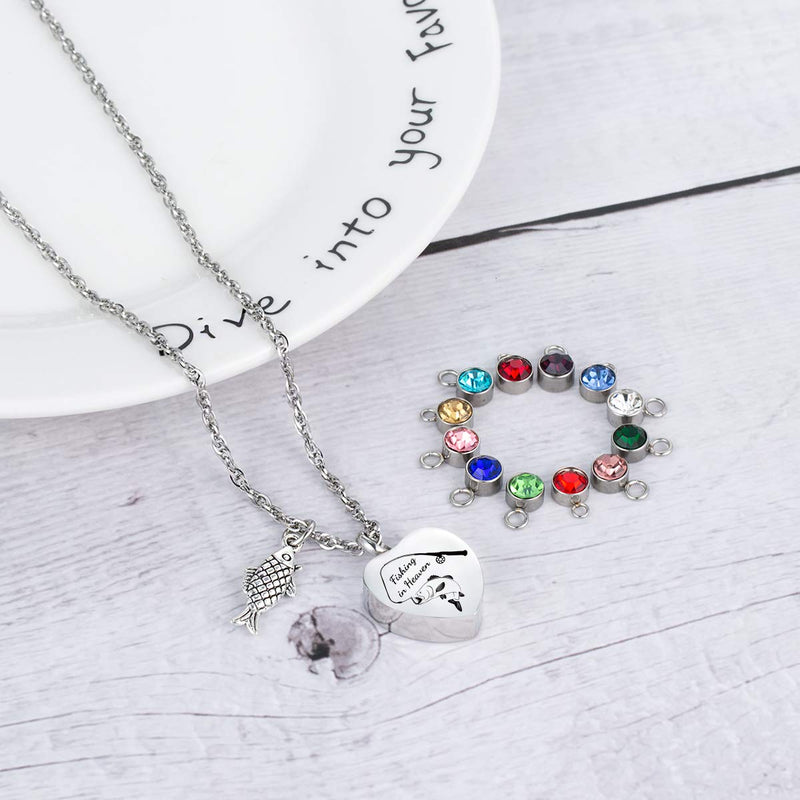 [Australia] - Fishing in Heaven Urn Necklace for ashes Fisherman Outdoorsman Remembrance Birthstone Necklace Cremation Jewelry (Fishing in Heaven) Fishing in Heaven 